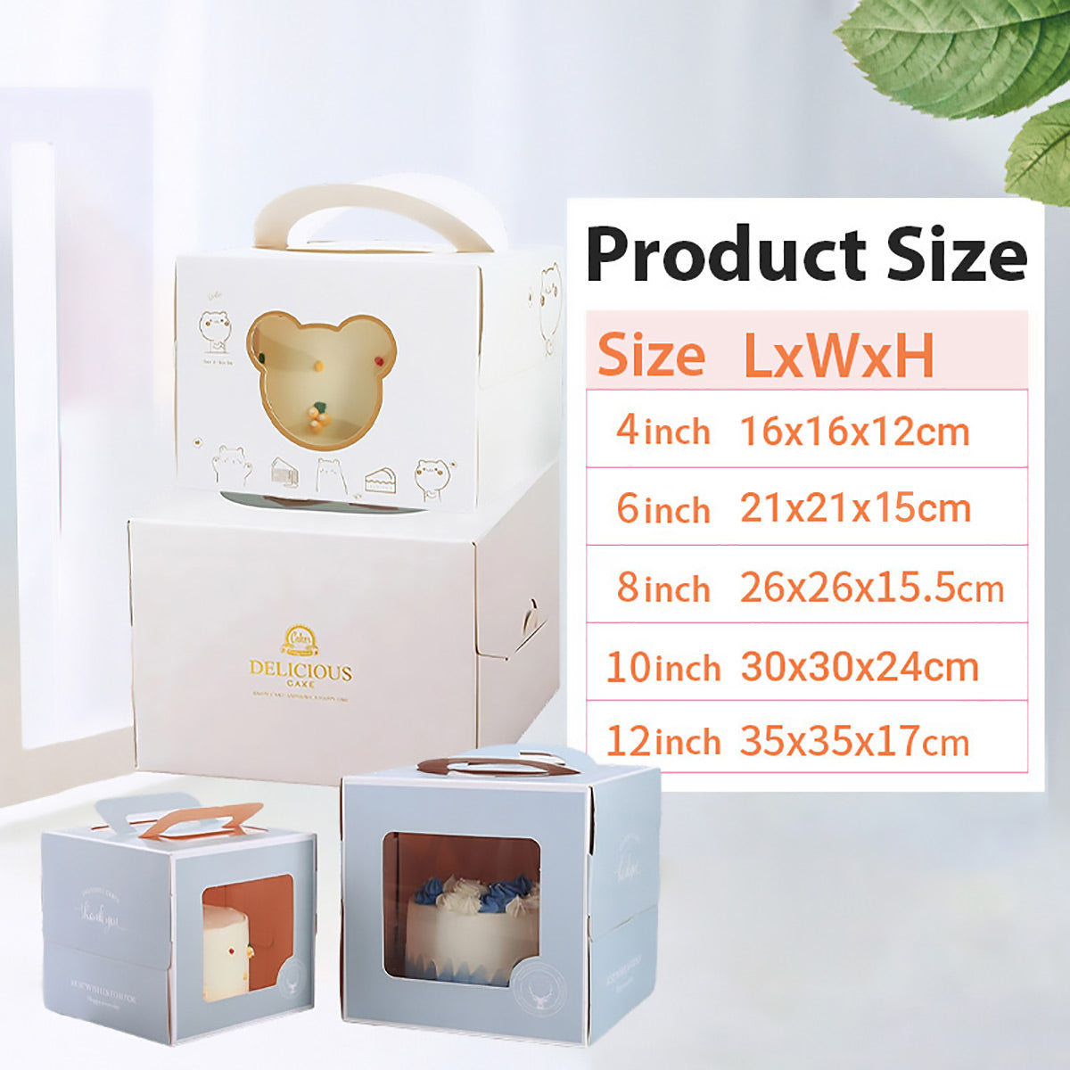 30PCS White Portable Cake Boxes Display Window Packing Case Party with Handle Birthday