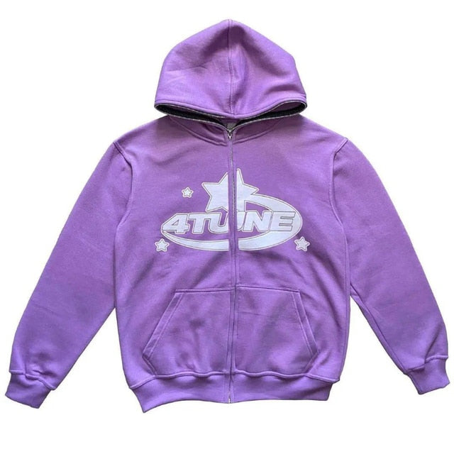 Kapuzenpullover mit Sternenprint und Reißverschluss