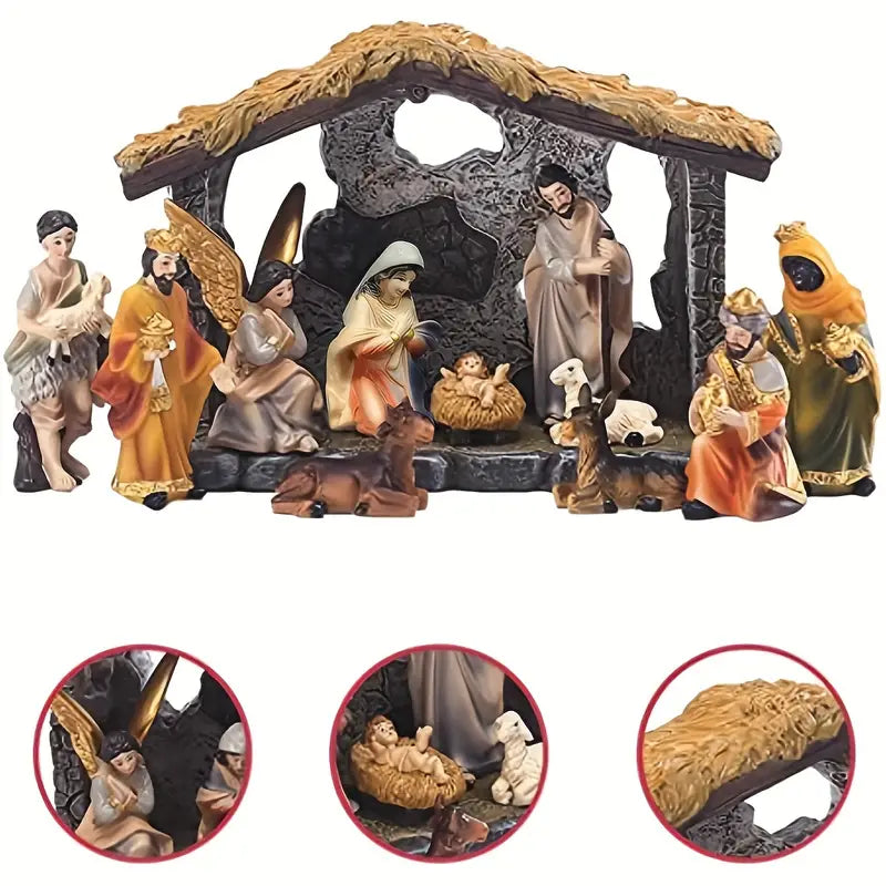 Göttliche Geburt: 12-teiliges, realistisches Weihnachtskrippenfiguren-Set