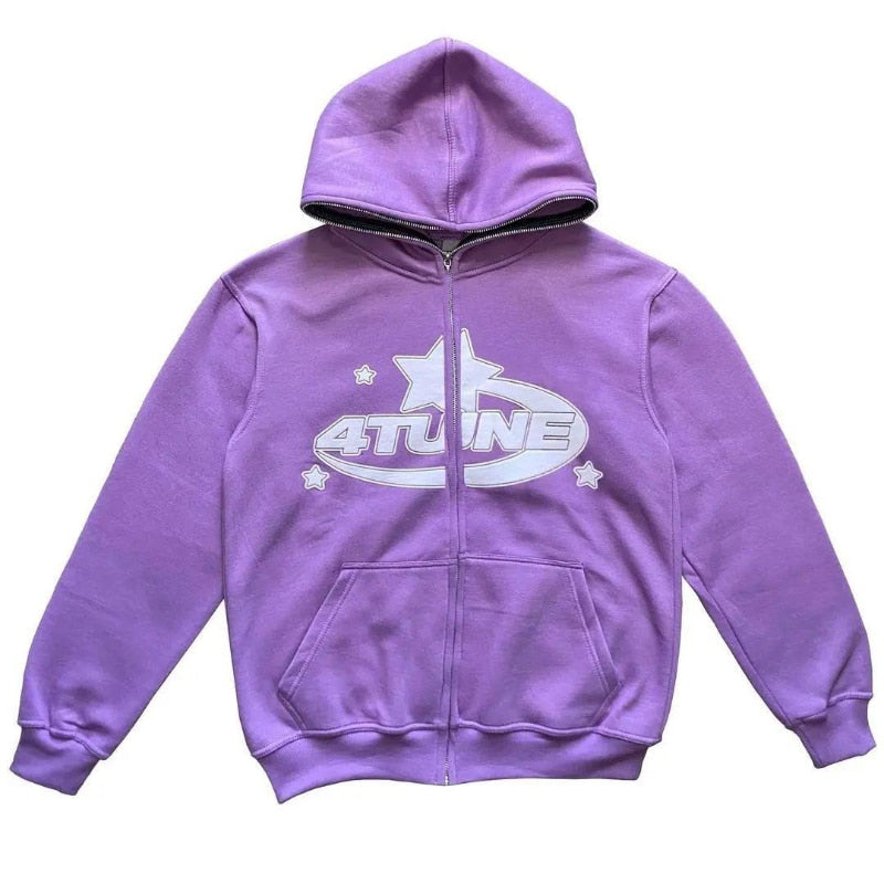 Kapuzenpullover mit Sternenprint und Reißverschluss