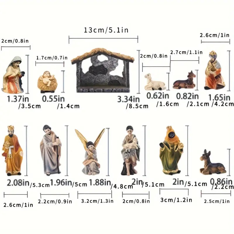 Göttliche Geburt: 12-teiliges, realistisches Weihnachtskrippenfiguren-Set