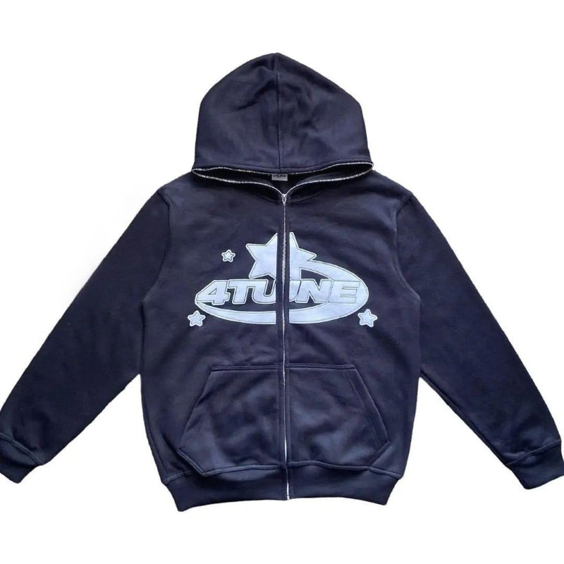 Kapuzenpullover mit Sternenprint und Reißverschluss