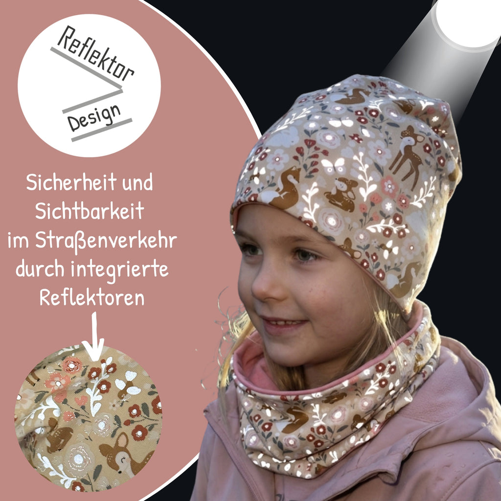 Kinder Reflektor Mütze & Loop Waldtiere