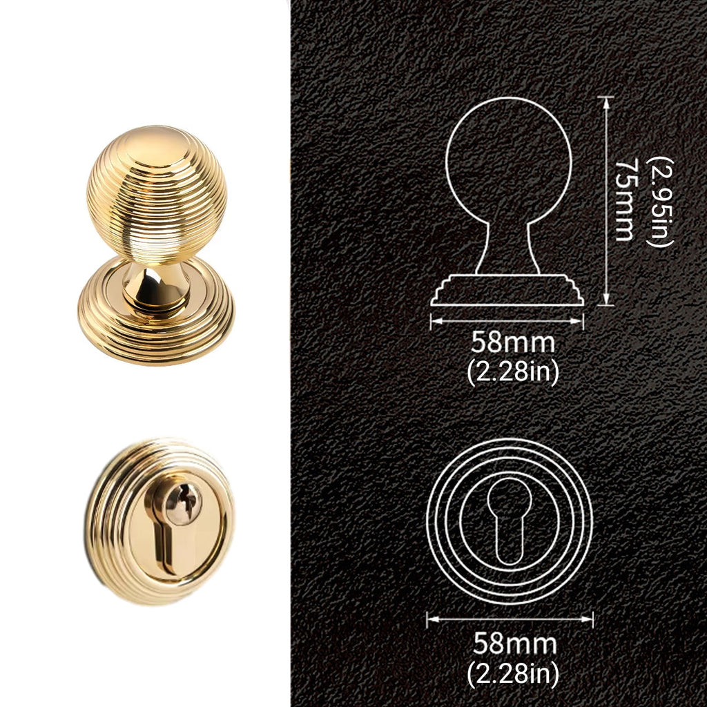 Luxuriöses rundes Türdrücker-Schloss-Set Gold Schlafzimmer Innentürschloss mit Drehknauf