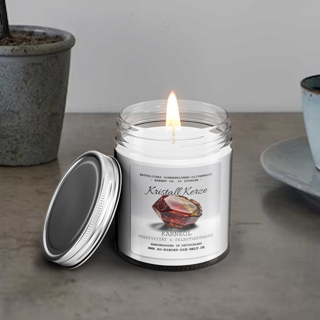 CREATIVITY & CONFIDENCE - Carnelian Crystal Scented Candle - Bergamot | Cashmere - Healing Candle, Gemstones, Reiki, Crystal, Stone, Healing, Cleansing, Meditation, Gift