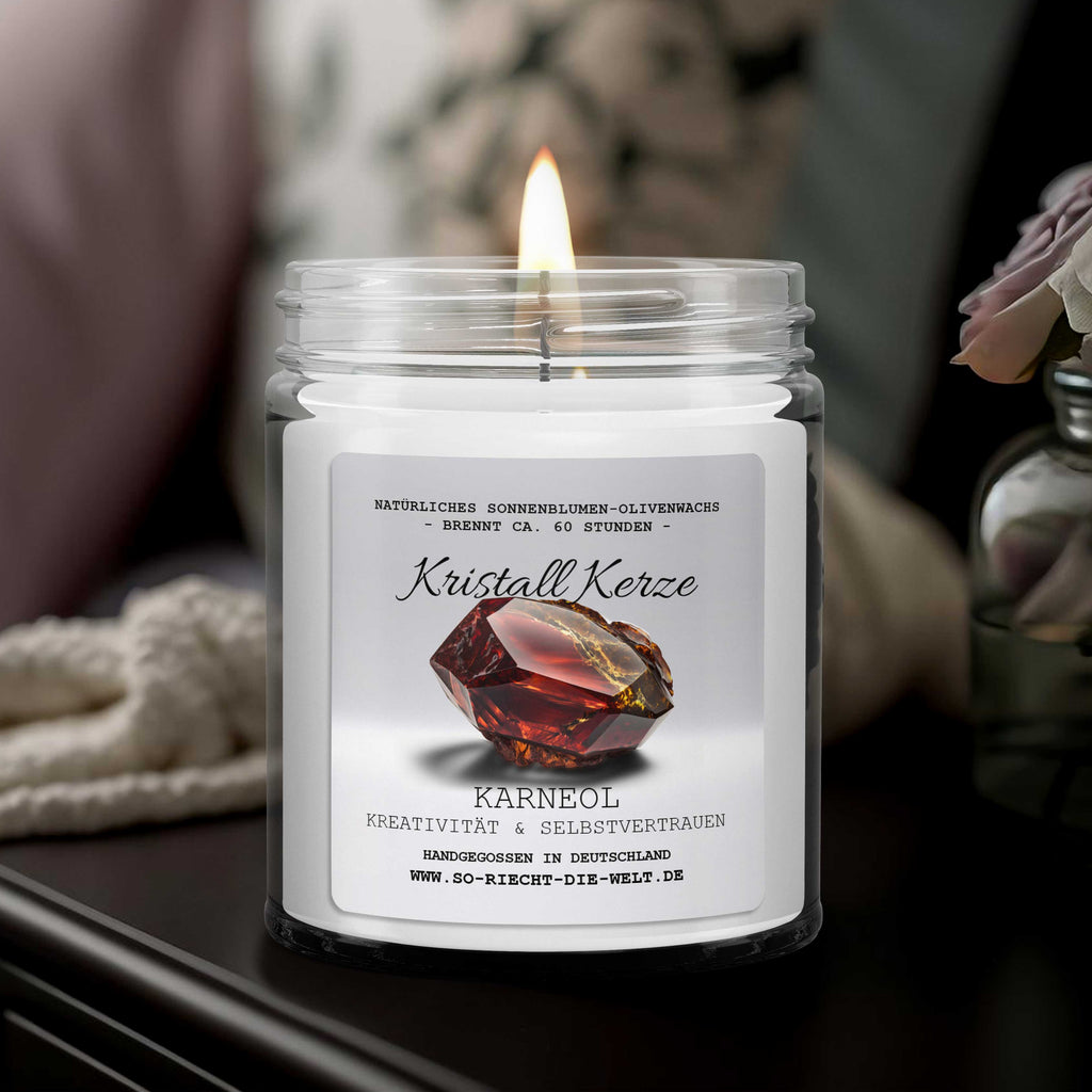 CREATIVITY & CONFIDENCE - Carnelian Crystal Scented Candle - Bergamot | Cashmere - Healing Candle, Gemstones, Reiki, Crystal, Stone, Healing, Cleansing, Meditation, Gift