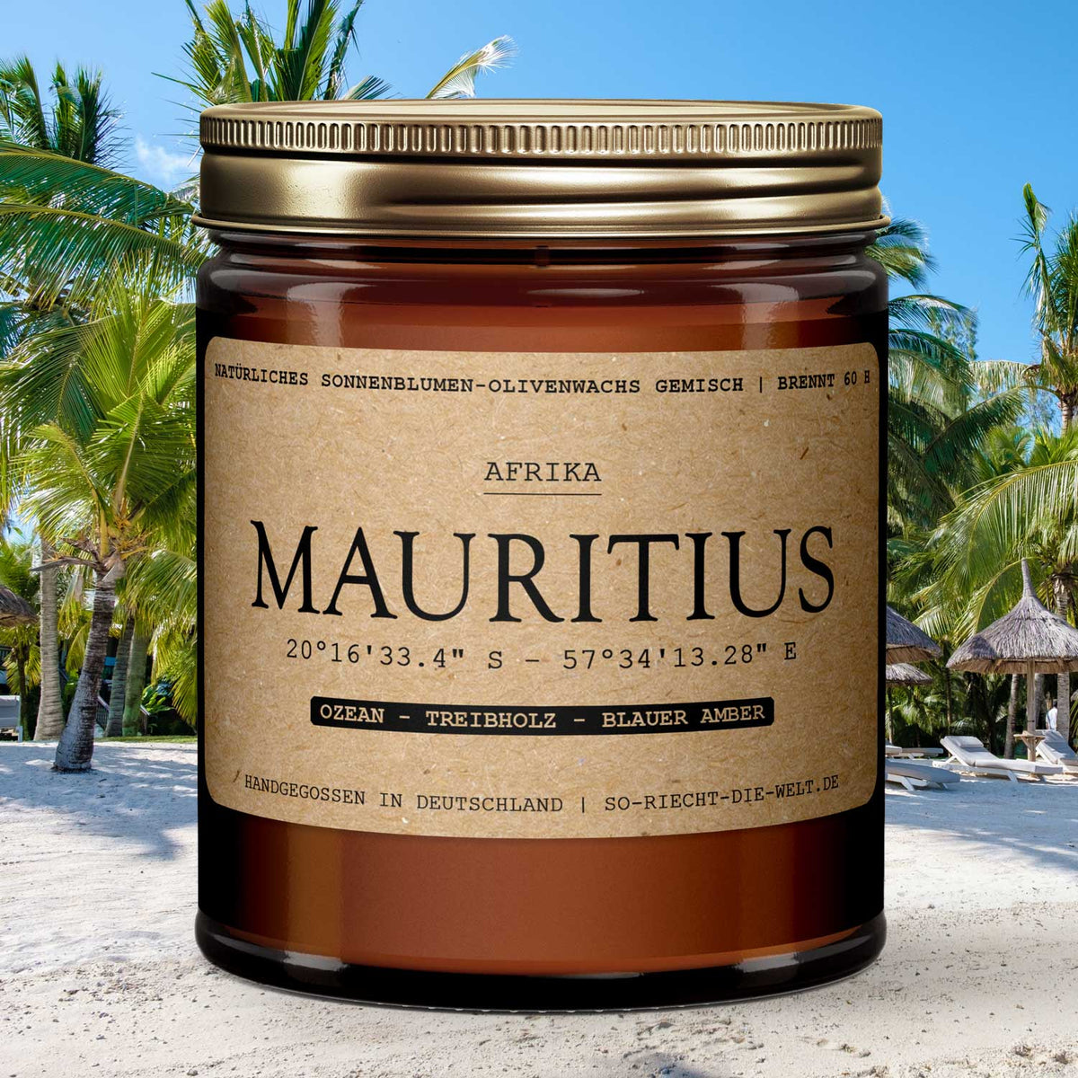 Mauritius Duftkerze - Ozean | Treibholz | Blauer Amber