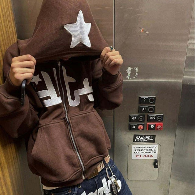 Kapuzenpullover mit Sternenprint und Reißverschluss