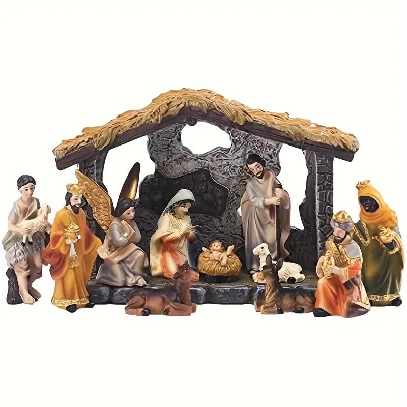 Göttliche Geburt: 12-teiliges, realistisches Weihnachtskrippenfiguren-Set