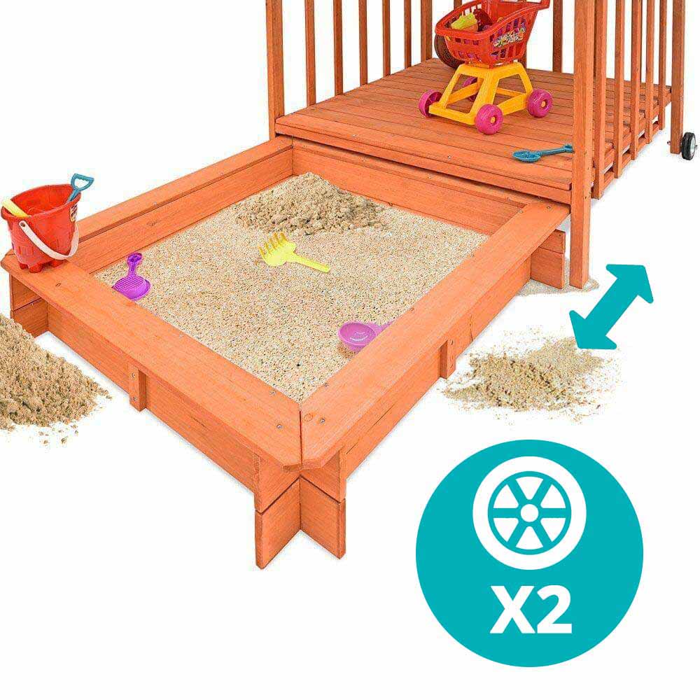 Wooden playhouse kids with sandpit and shade roof