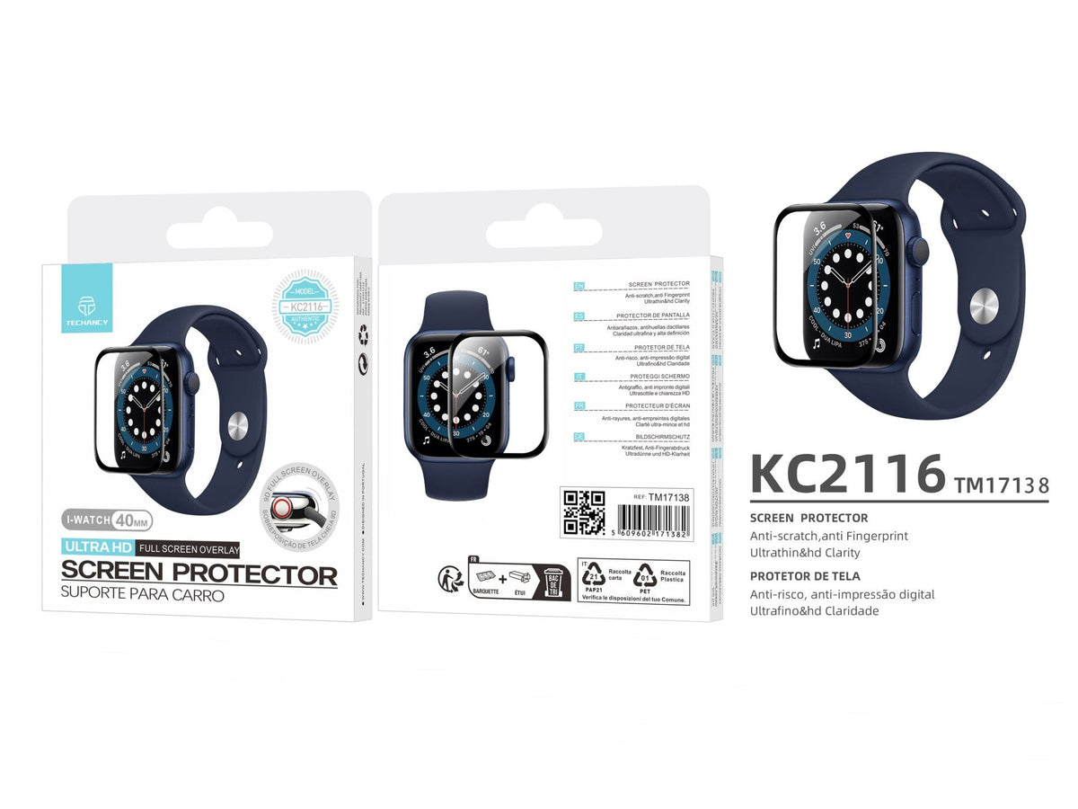 Techancy Protetor De Ecrã Para Relógios Inteligentes KC2116, Compatível Com Iwatch-40mm, Anti-Riscos, Hd Ultra-Fino.