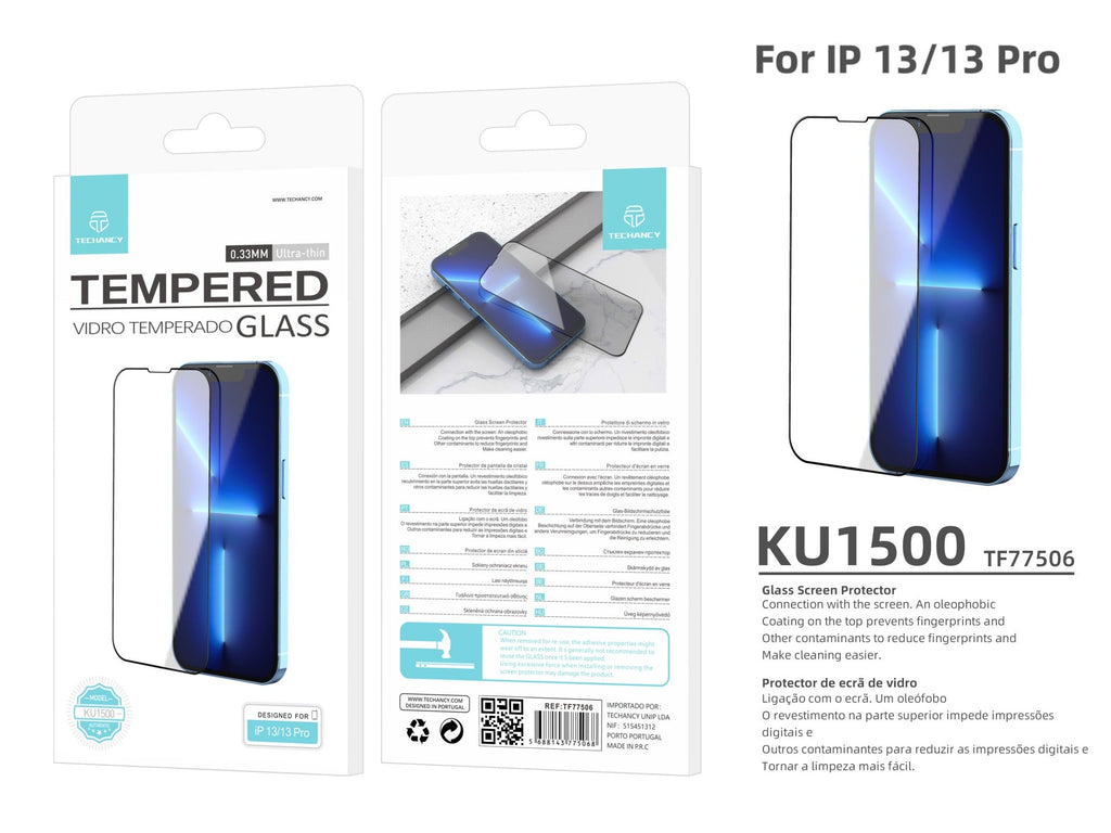 Techancy Premium Displayschutzfolie, KU1500, 0,33 mm gehärtetes Glas, kompatibel mit iPhone 12/12 Pro