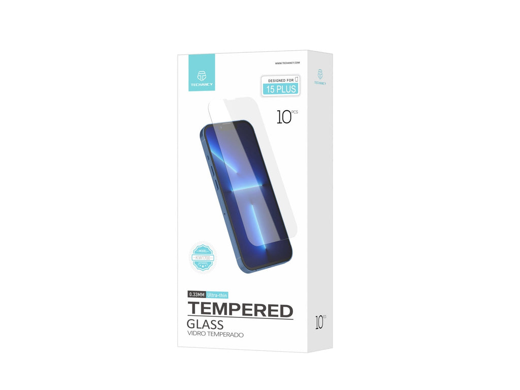 Techancy Película de Vidro Temperado  para iPhone 15 Plus KW1700 , 0.33MM, Anti-riscos, Alta Transparência, Fácil Aplicação