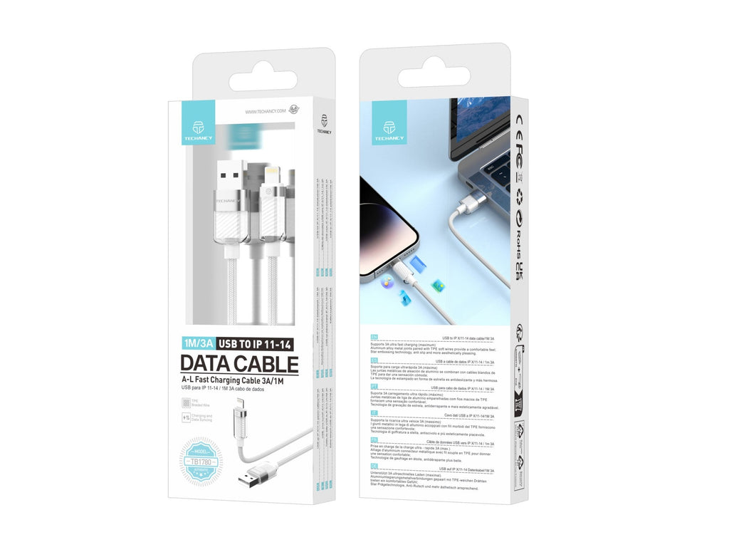 Techancy Datenkabel IP 11-14/USB 1m/3A Weiß TB1780, Kompatibel mit iPhone/iPad, Schnellladefunktion und Datenübertragung