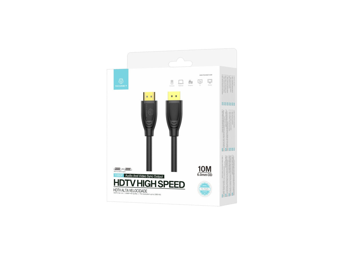 Techancy Cabo Hdtv De Alta Velocidade  TL7265,10m, Ecrã Hd 1080p Para Televisores, Computadores, Projectores E Consolas