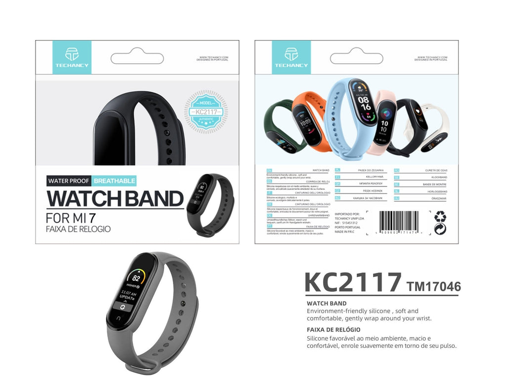 Techancy Silikonarmband Grau KC2107, Kompatibel mit Mi7 Smart Band, Silikonmaterial, weich und bequem.