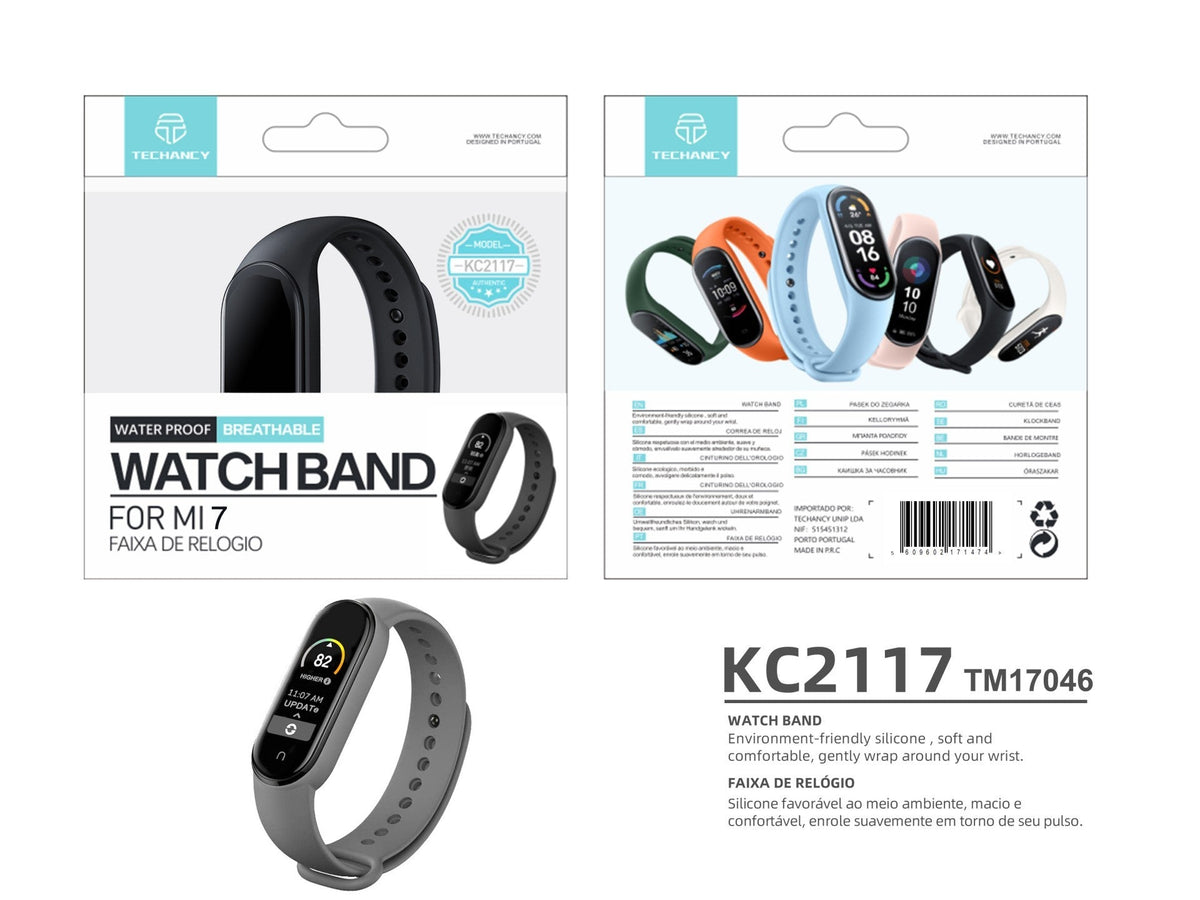 Techancy Pulseira De Silicone Cinzenta KC2107, Compatível Com A Mi7 Smart Band, Material De Silicone, Macio E Confortável.