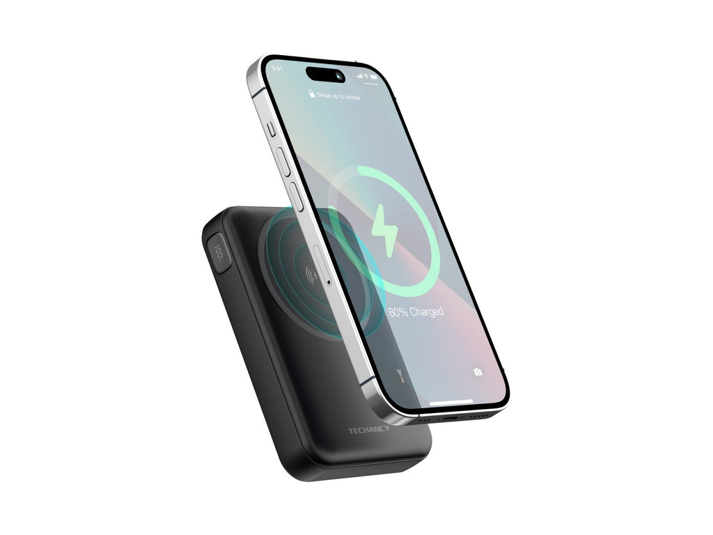 Techancy Power Bank Magnetisch TF2786 10000mAh 15W Kabelloses Schnellladen PD 20W MagSafe-kompatibel Integrierter Ständer LED-Anzeige Schwarz