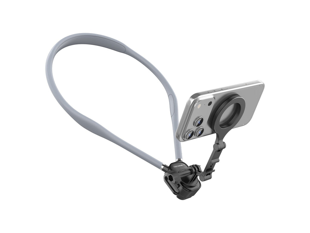 Techancy Suporte Magnetico de Pescoco TI2347 para Telemovel e Camara, Braco Flexivel 70cm, Maos Livres, Cinzento