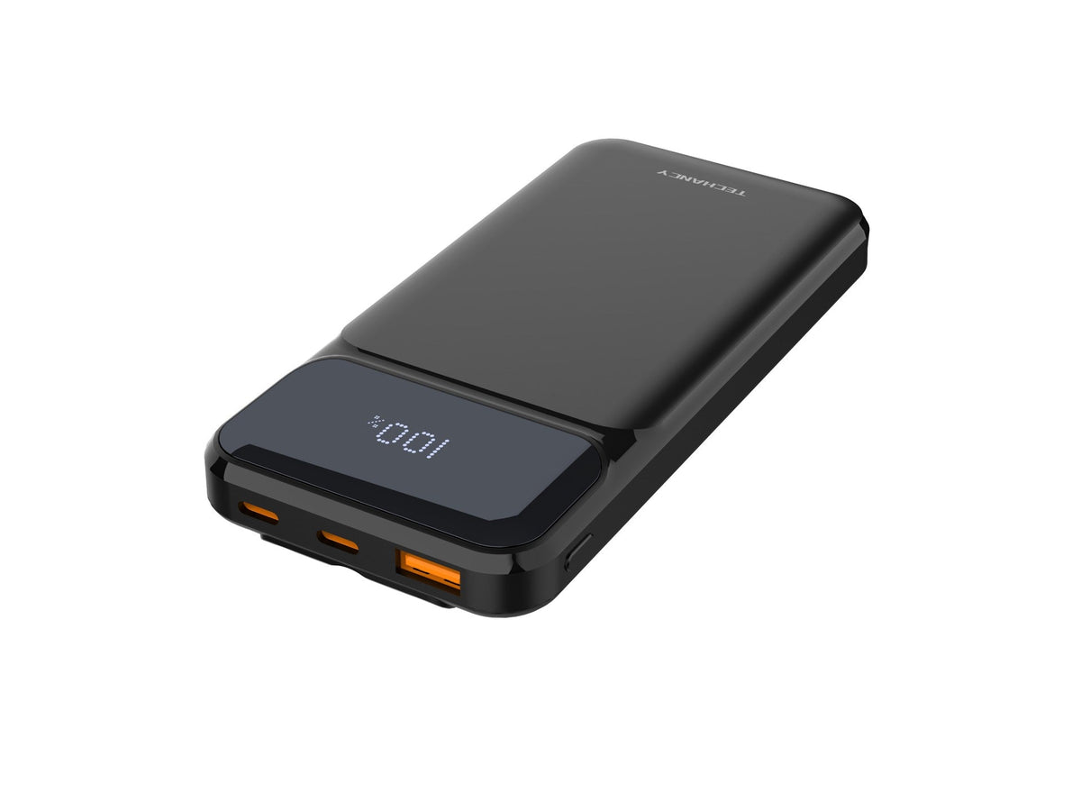Techancy Powerbank 10000 mAh 22.5W TF2782, Ladekabel Type-C+Lightning+USB 3-in-1, digitale Leistungsanzeige