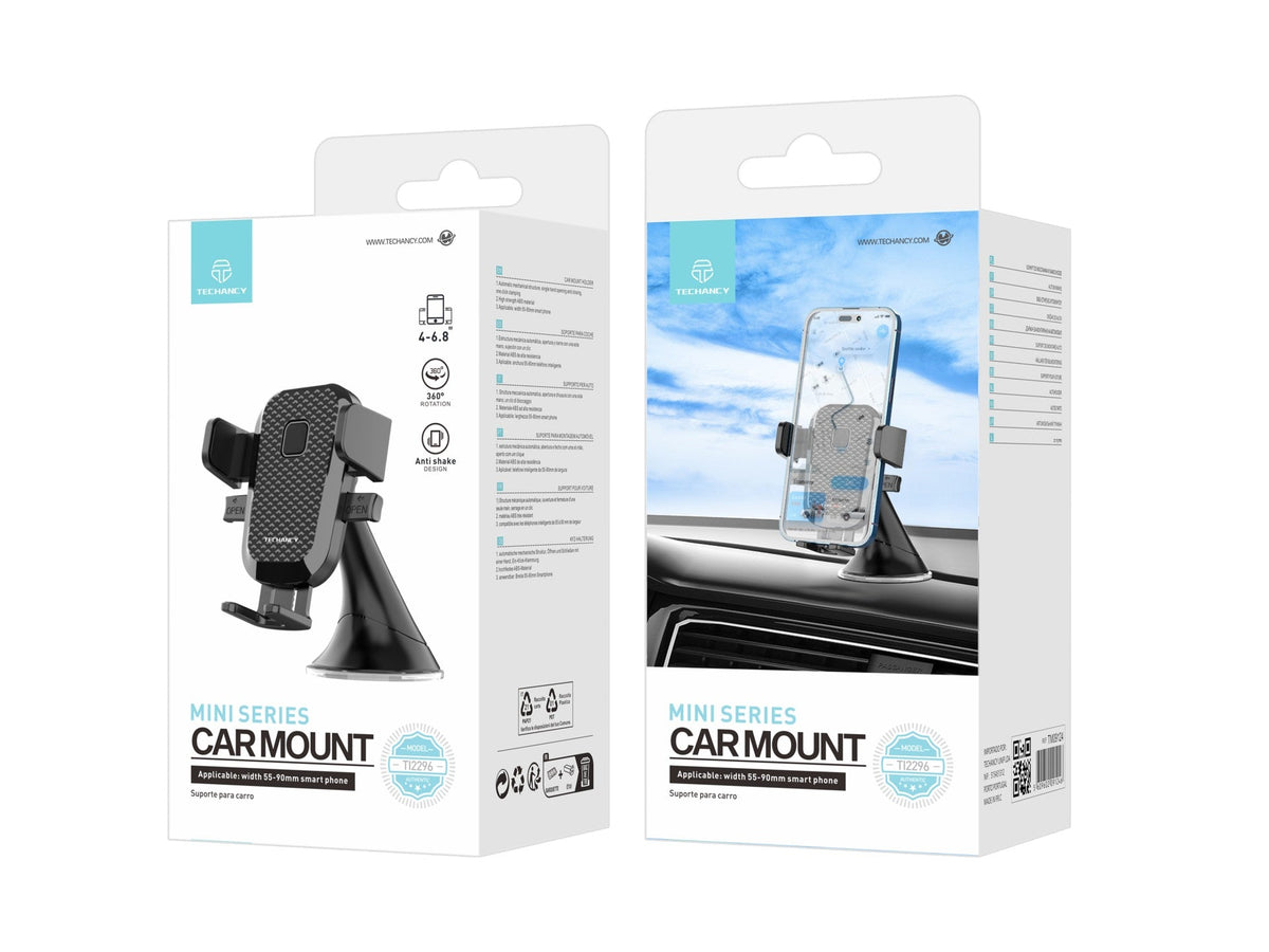 Techancy Suporte Para Telemóvel Para Automóvel, Ti2296, Operação Com Uma Mão, Abertura E Fecho Automáticos, Material Abs.