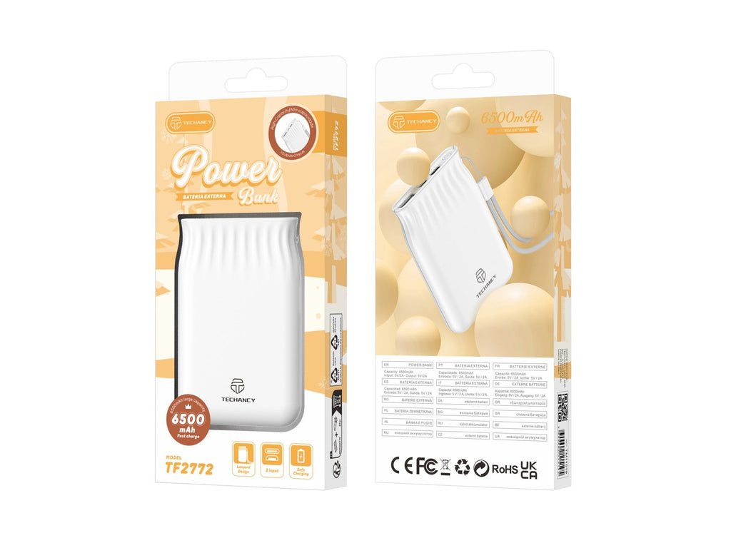Techancy 6500mah Powerbank Weiß TF2772, Handy/Tablet Laden Kompatibel Mit 2A, Tragbare Stromversorgung