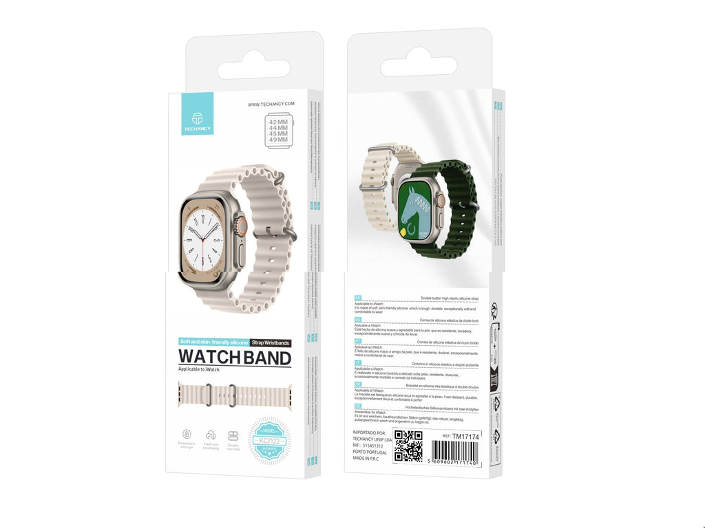 Techancy Weißes Silikonarmband KC2122, Kompatibel mit Apple Watch 42mm/44mm/45mm/49mm, Weiches Silikonmaterial