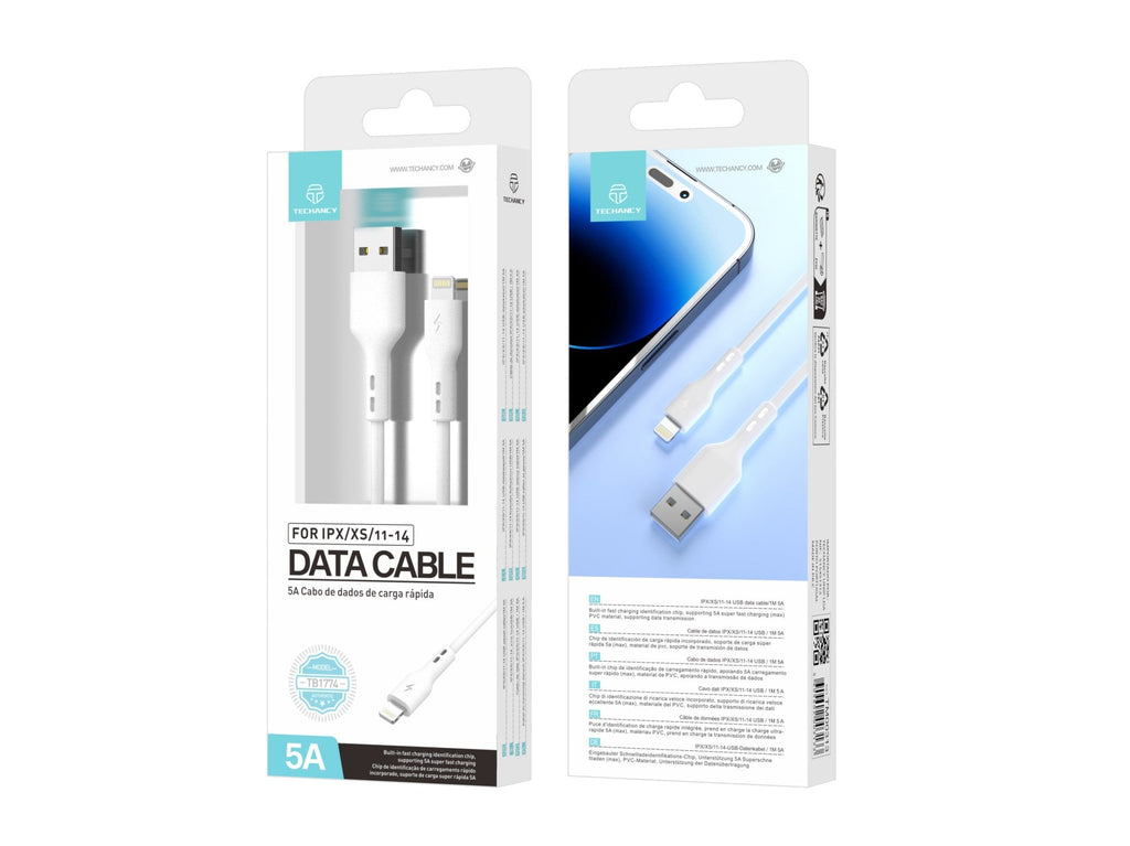 Techancy Fast Charge USB-Lightning Datenkabel TB1774, 1m, 5A Super Fast Charge, Datenübertragung, Weiß