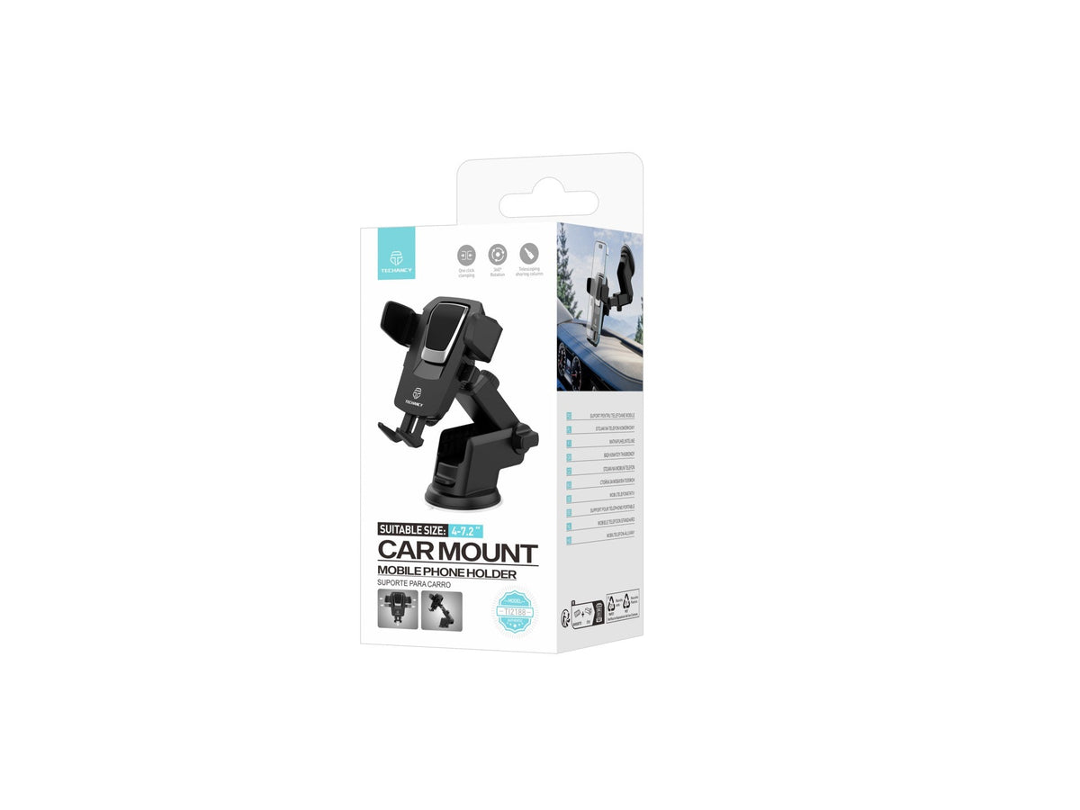 Techancy Suporte Para Telemóvel Com Ventosa Para Automóvel Preto/Prata Ti2188, Bloqueio Com Um Toque, 4-7,2 Polegadas
