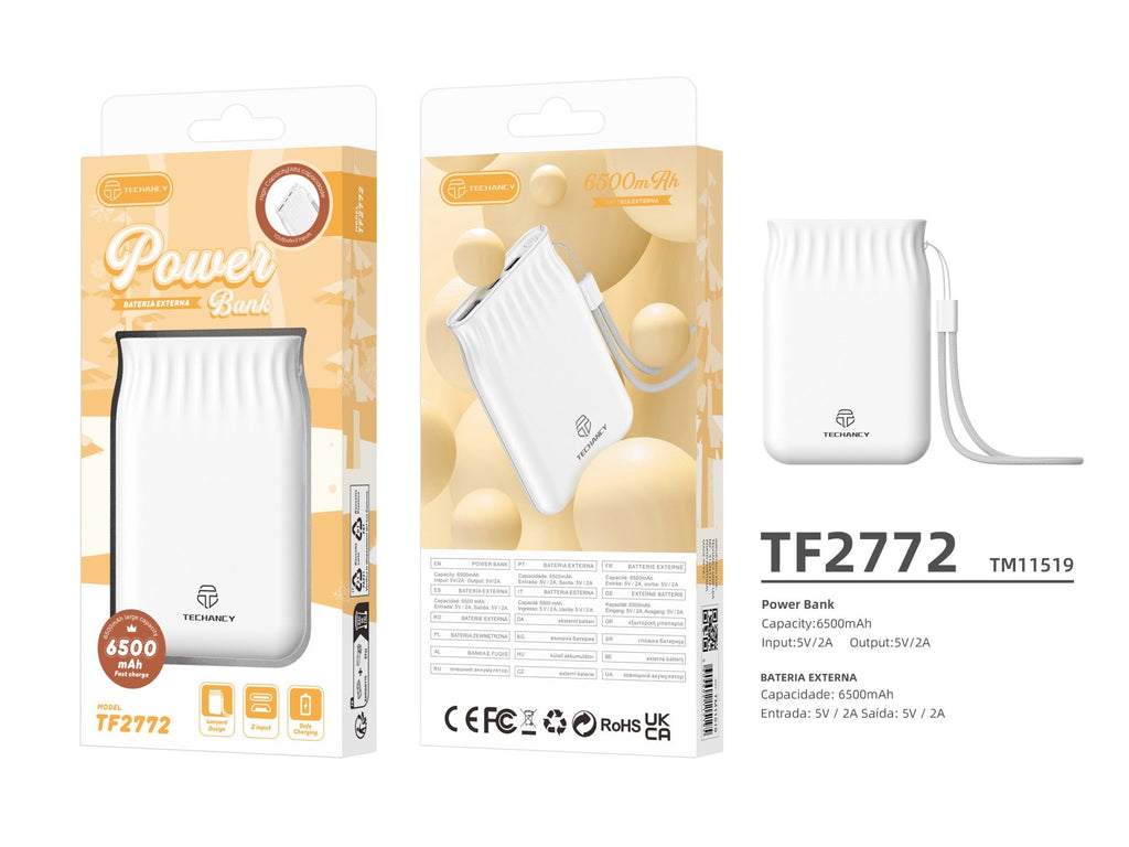 Techancy 6500mah Powerbank Weiß TF2772, Handy/Tablet Laden Kompatibel Mit 2A, Tragbare Stromversorgung