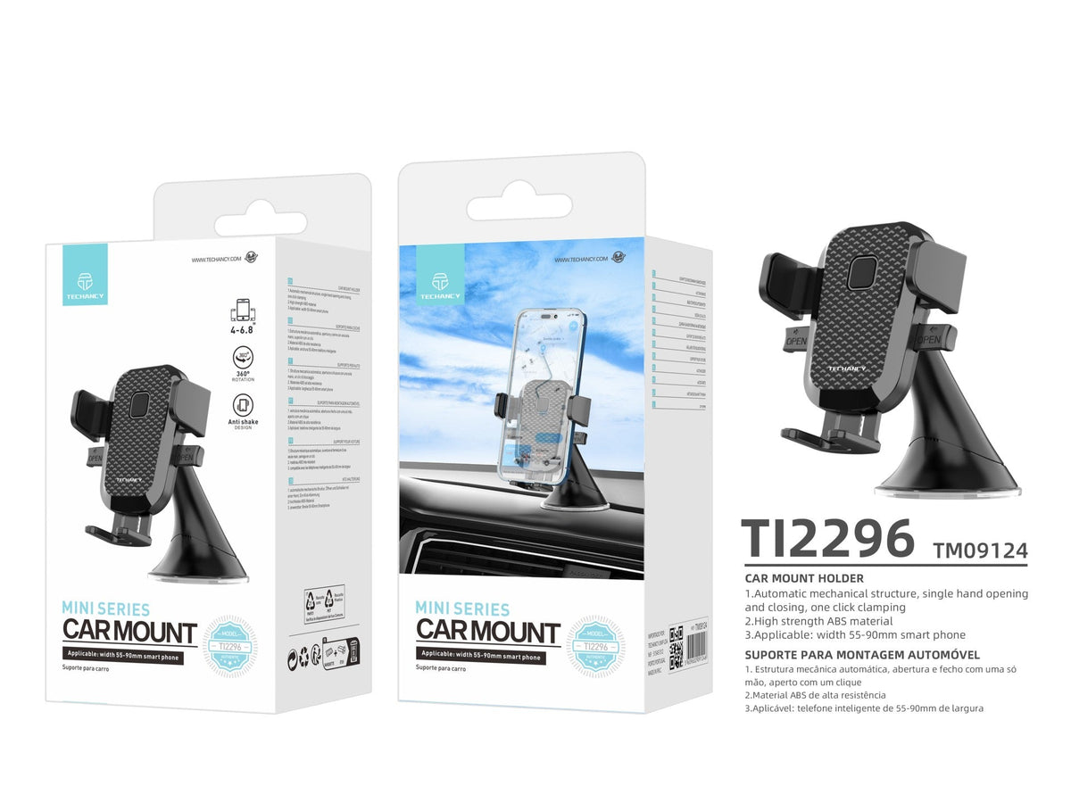 Techancy Suporte Para Telemóvel Para Automóvel, Ti2296, Operação Com Uma Mão, Abertura E Fecho Automáticos, Material Abs.