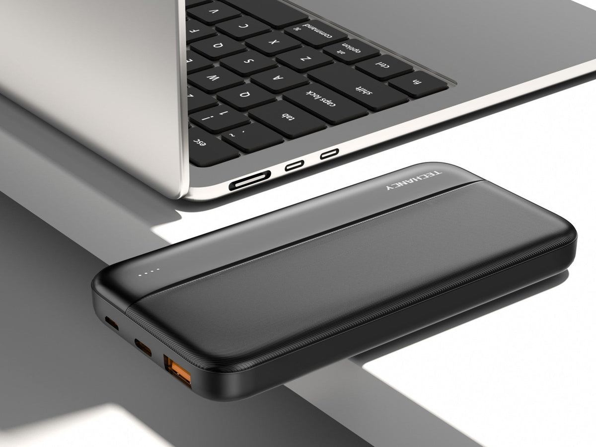 Techancy Power Bank 10000mAh Schwarz TF2776, schnelles Aufladen mit PD20W für Smartphones, Tablets und mehr!