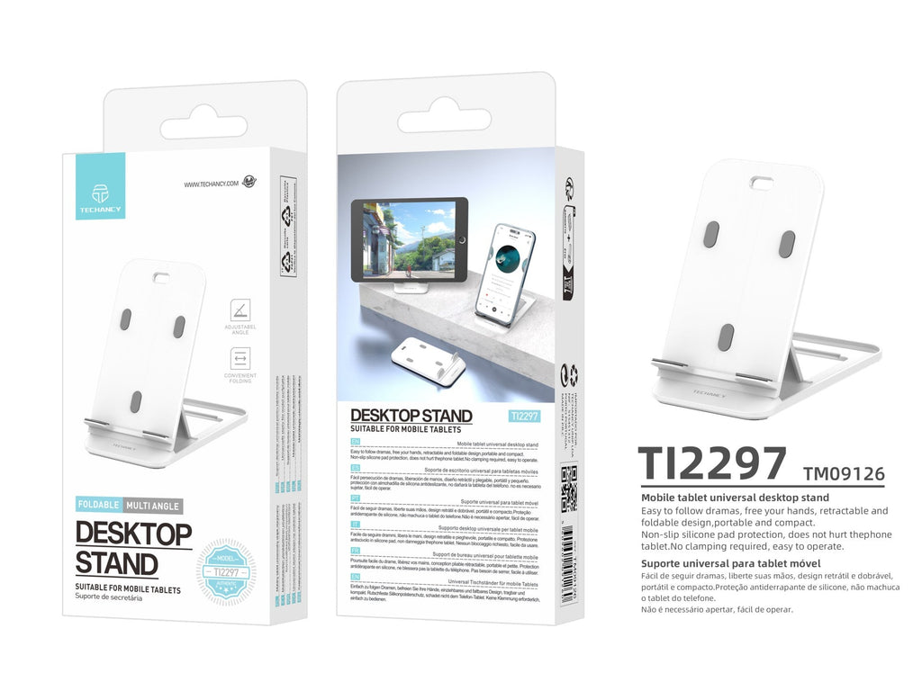 Techancy Tisch-Handyhalterung Weiß Ti2297, faltbares Design für Mobilgeräte, Tablets und Handys