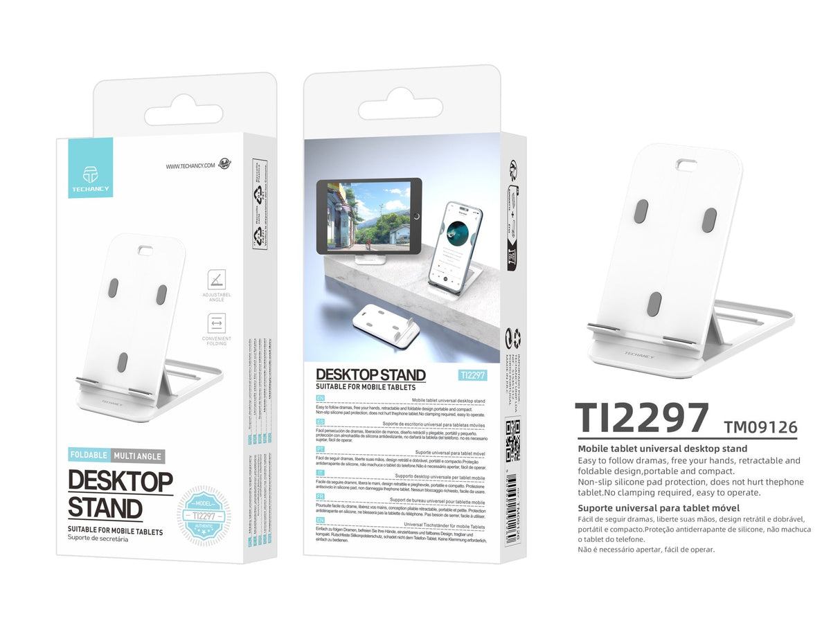 Techancy Tisch-Handyhalterung Weiß Ti2297, faltbares Design für Mobilgeräte, Tablets und Handys