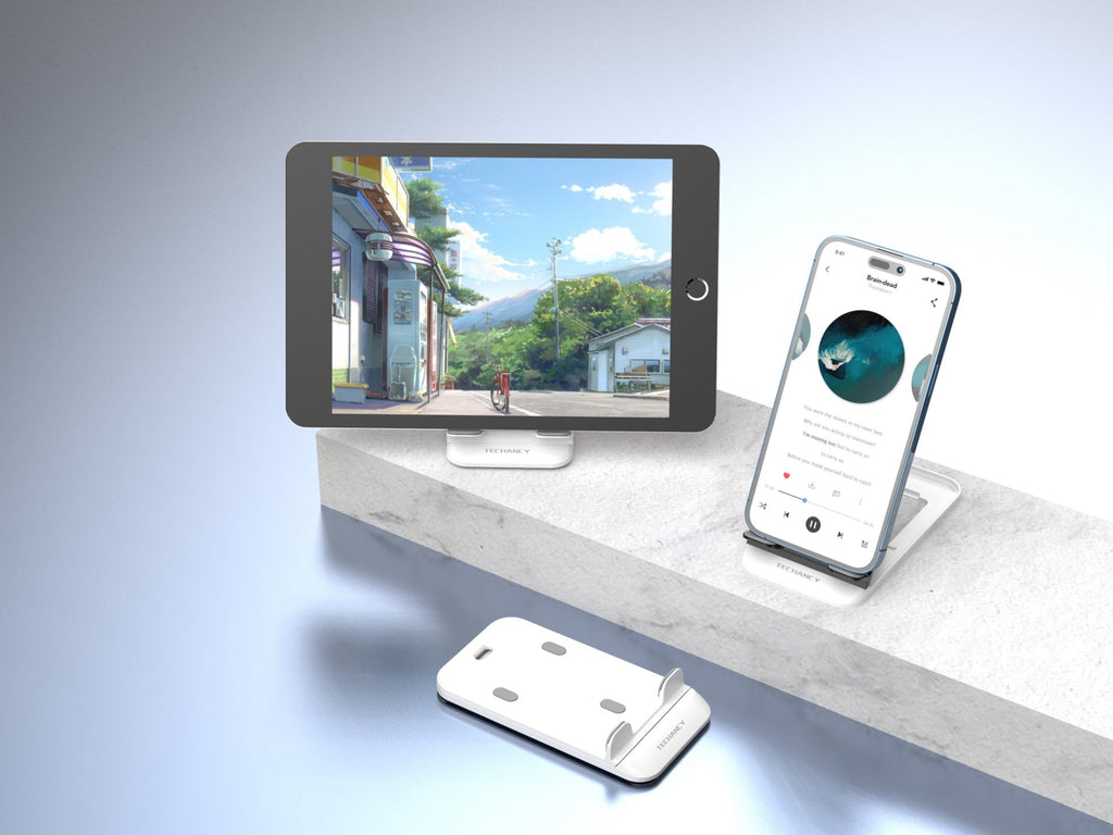 Techancy Tisch-Handyhalterung Weiß Ti2297, faltbares Design für Mobilgeräte, Tablets und Handys