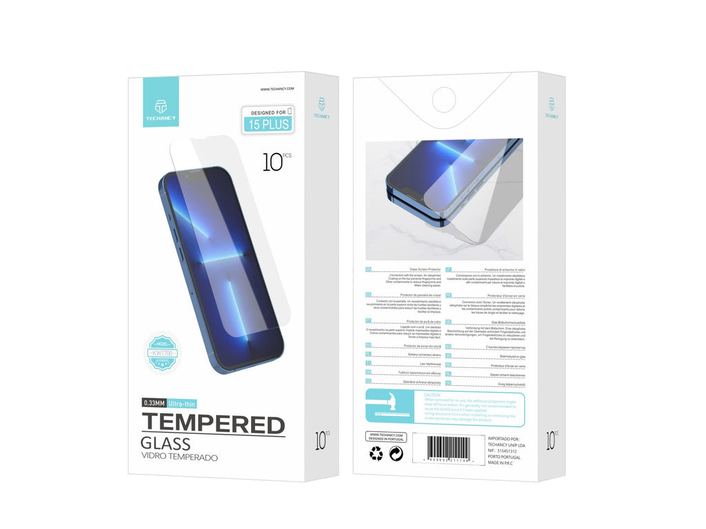 Techancy Película de Vidro Temperado  para iPhone 15 Plus KW1700 , 0.33MM, Anti-riscos, Alta Transparência, Fácil Aplicação