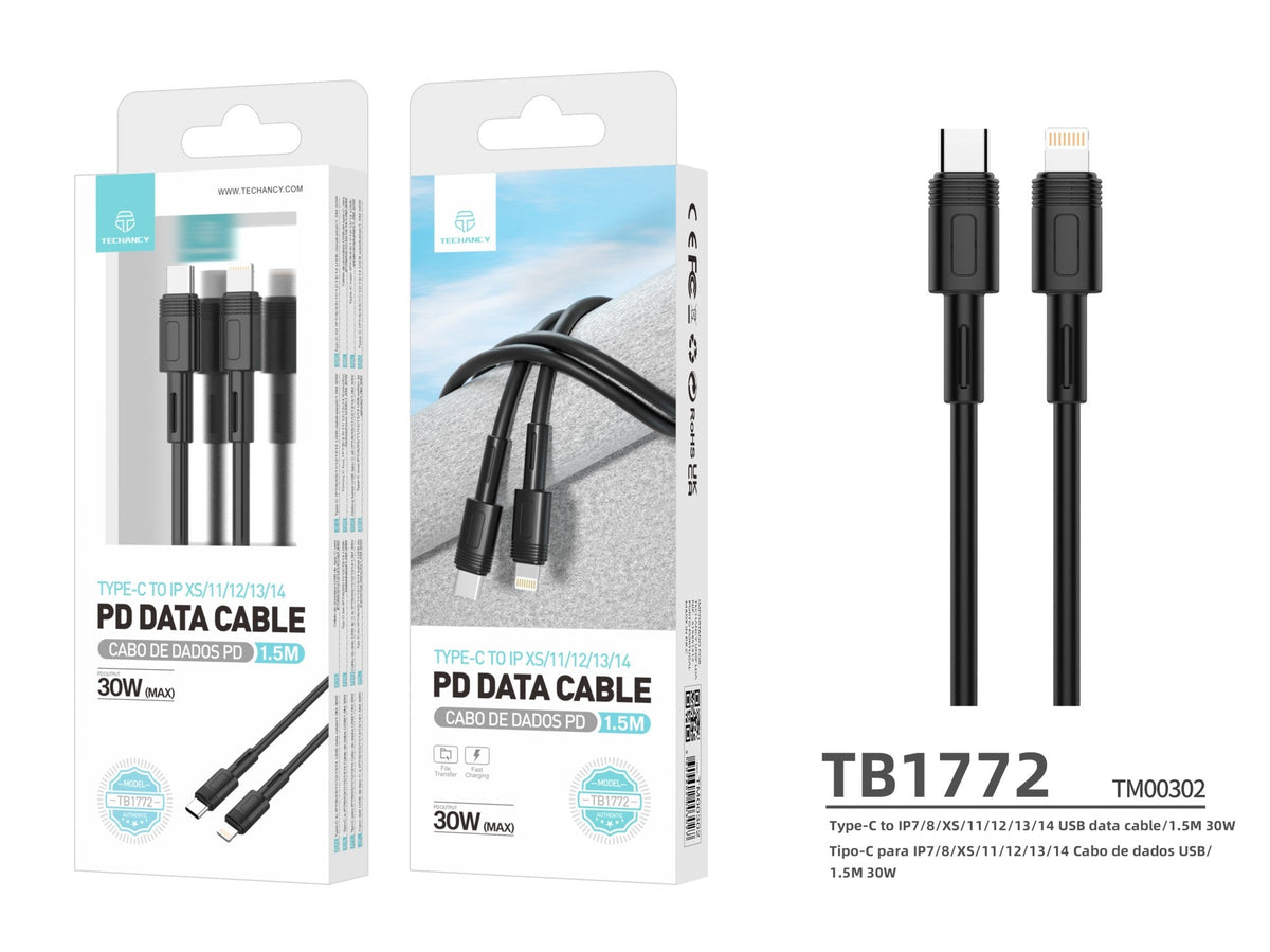 Techancy Cabo Pd De Carregamento Rápido Preto 1,5 M TB1772, Usb C Para Porta Lightning Carregamento Rápido De 30 W