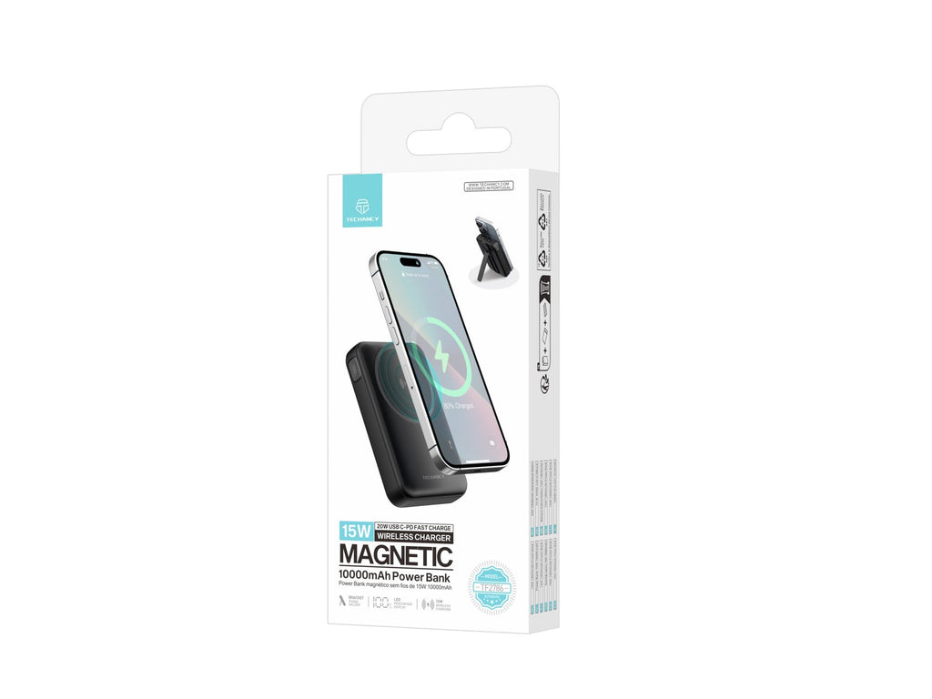 Techancy Power Bank Magnetisch TF2786 10000mAh 15W Kabelloses Schnellladen PD 20W MagSafe-kompatibel Integrierter Ständer LED-Anzeige Schwarz