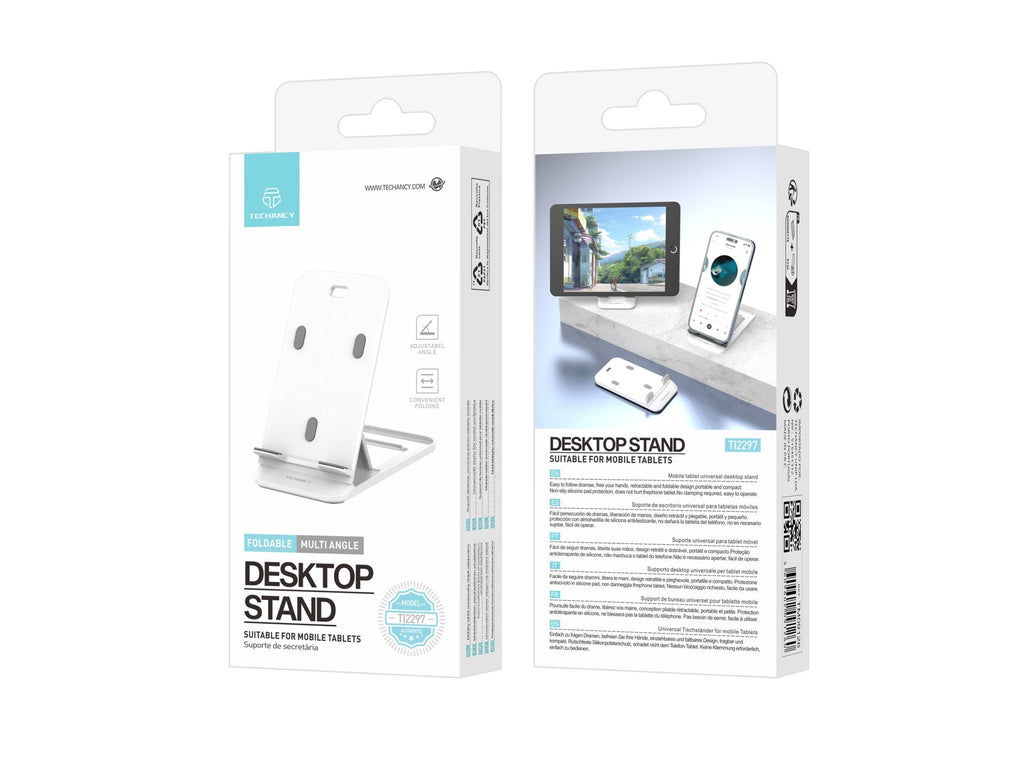 Techancy Tisch-Handyhalterung Weiß Ti2297, faltbares Design für Mobilgeräte, Tablets und Handys