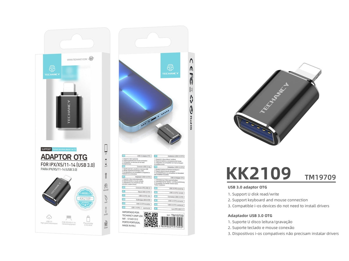 Techancy Adaptador Otg Usb 3.0 Preto KK2109, Suporta Leitura/Gravação De Unidade Flash Usb, Ligações De Teclado E Rato