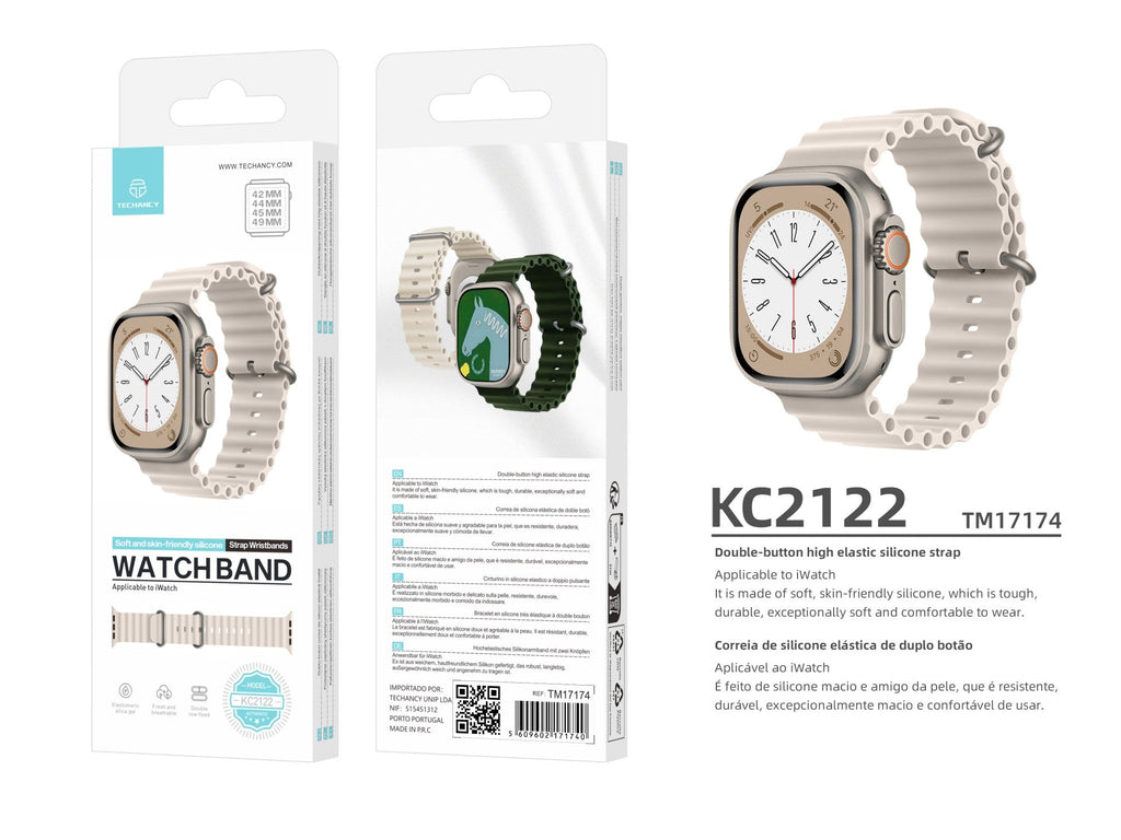 Techancy Weißes Silikonarmband KC2122, Kompatibel mit Apple Watch 42mm/44mm/45mm/49mm, Weiches Silikonmaterial