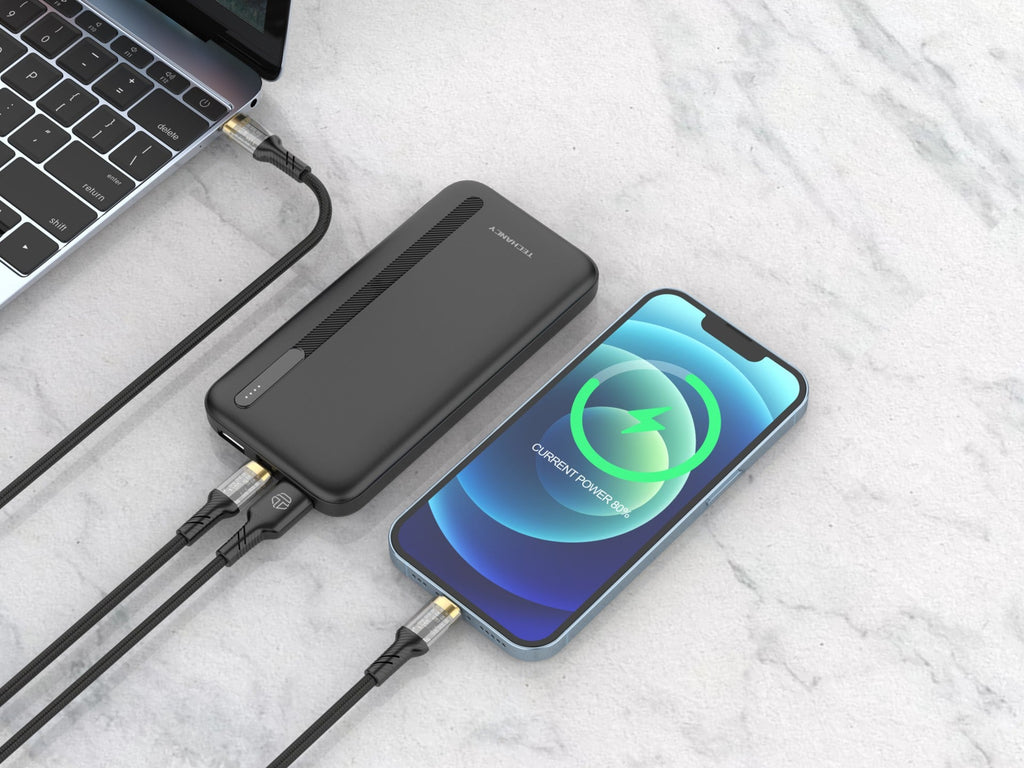 Techancy Power Bank 10000mah Schwarz TF2775, 10W Schnellladung für Smartphones, Tablets und mehr!