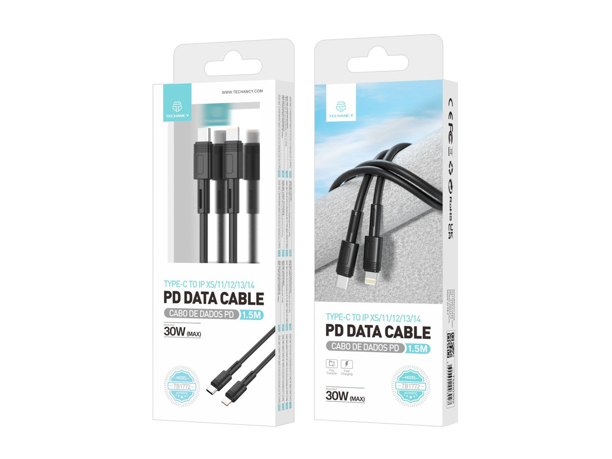 Techancy Cabo Pd De Carregamento Rápido Preto 1,5 M TB1772, Usb C Para Porta Lightning Carregamento Rápido De 30 W