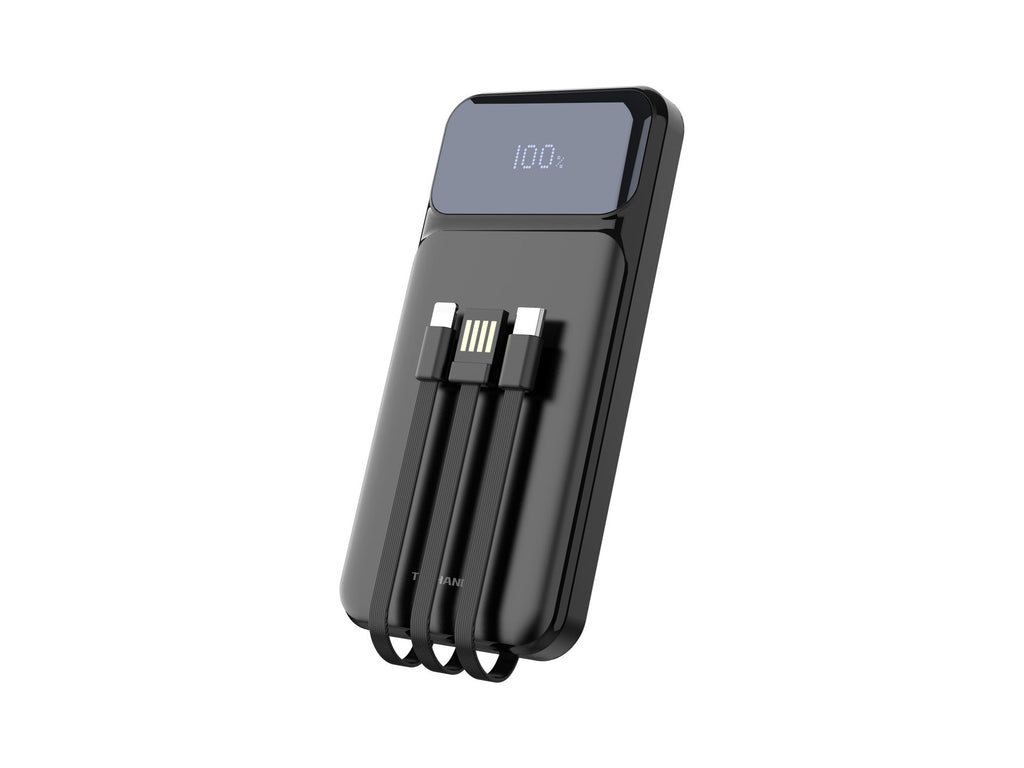 Techancy Powerbank 10000 mAh 22.5W TF2782, Ladekabel Type-C+Lightning+USB 3-in-1, digitale Leistungsanzeige
