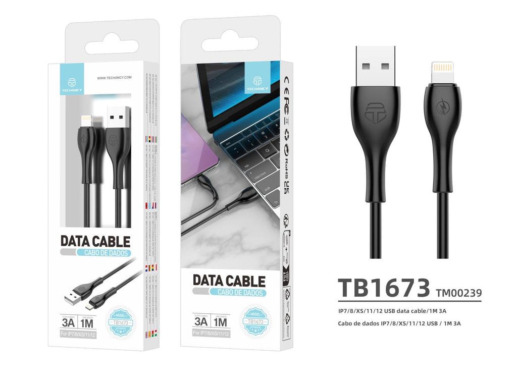Techancy Datenkabel Schnell 3a TB1673, USB-IP8/X/11-14 Stecker, 1 Meter Länge für Datenübertragung, Schwarz