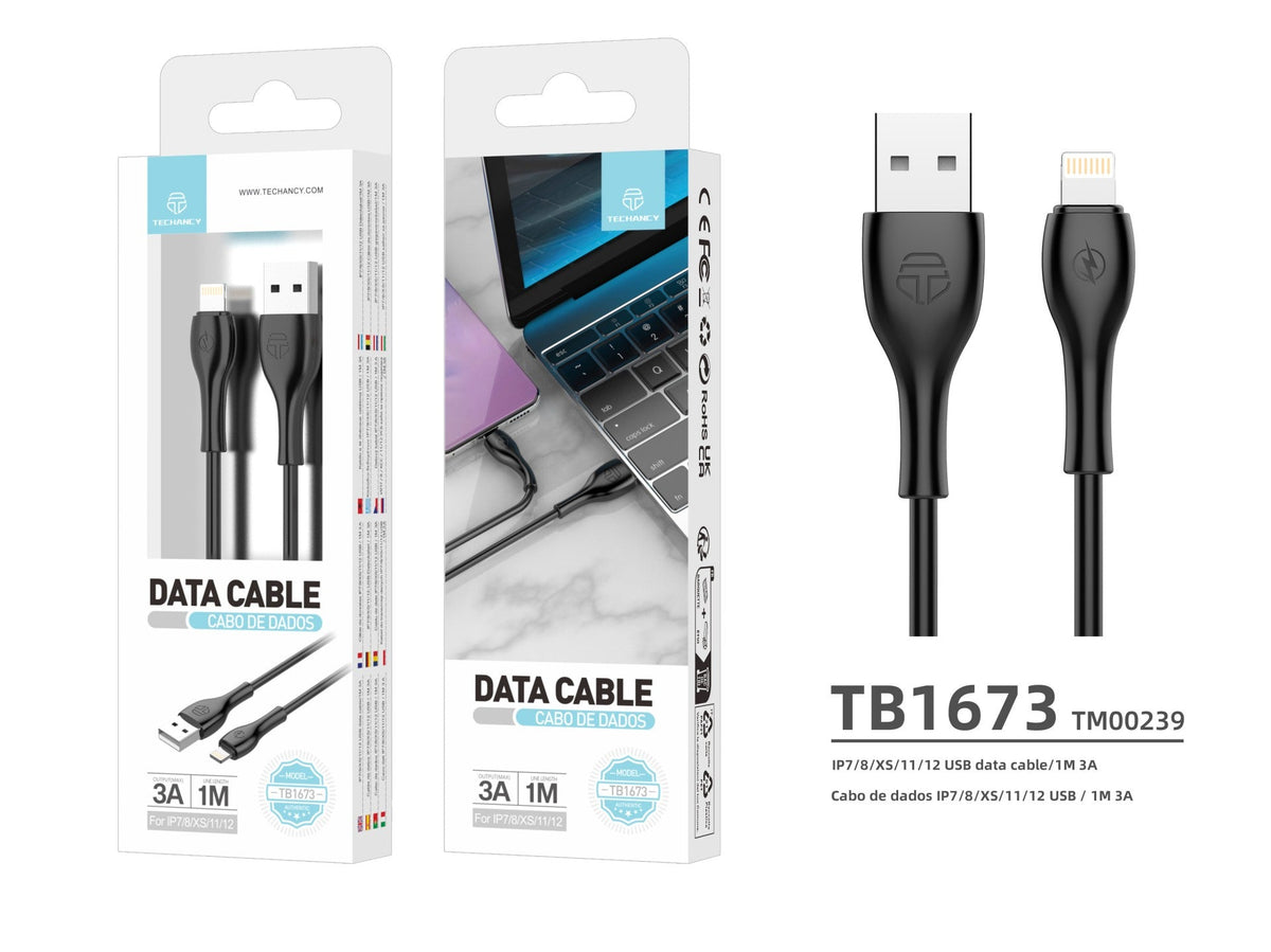 Techancy Datenkabel Schnell 3a TB1673, USB-IP8/X/11-14 Stecker, 1 Meter Länge für Datenübertragung, Schwarz