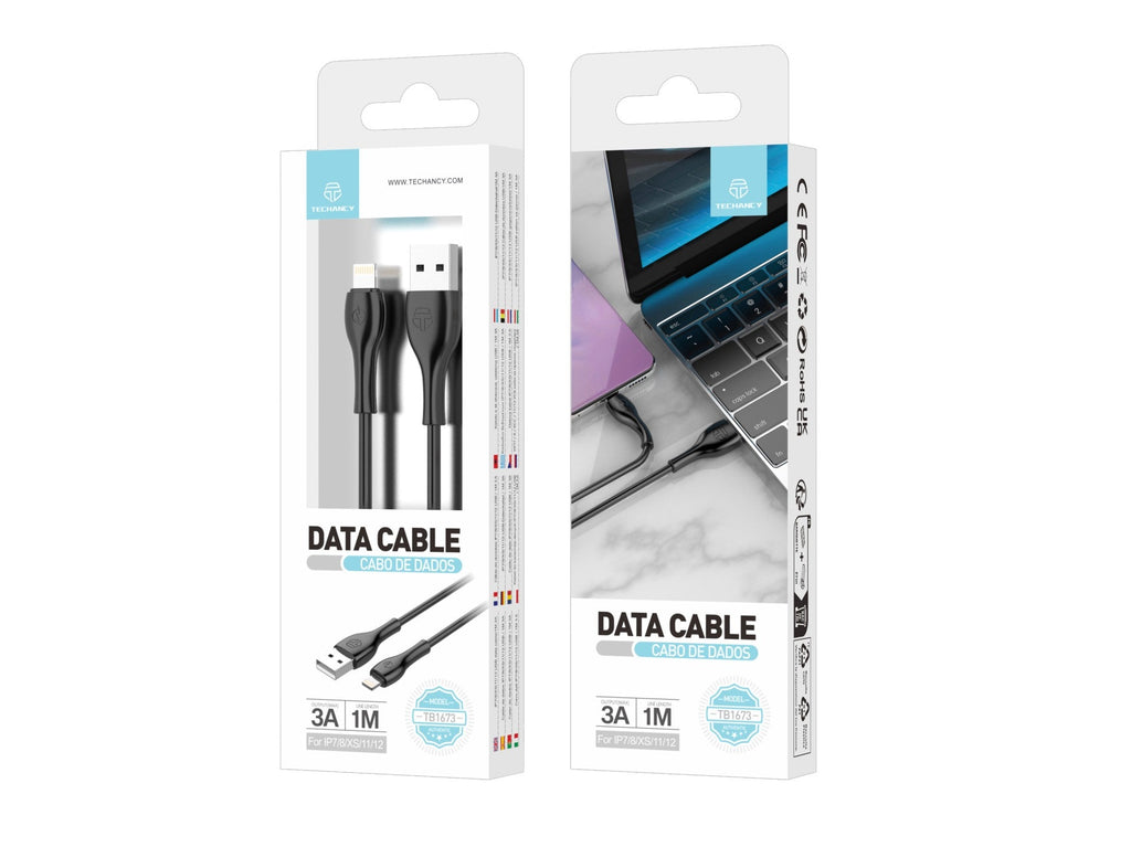 Techancy Datenkabel Schnell 3a TB1673, USB-IP8/X/11-14 Stecker, 1 Meter Länge für Datenübertragung, Schwarz