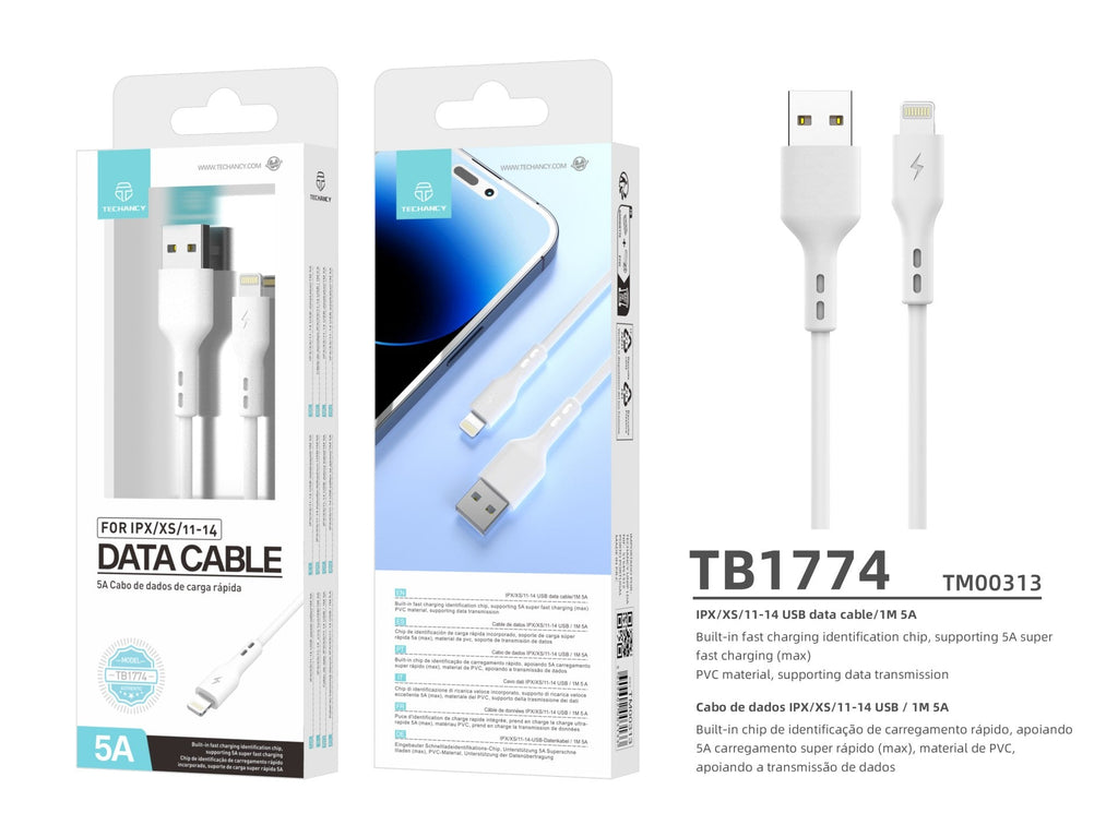 Techancy Fast Charge USB-Lightning Datenkabel TB1774, 1m, 5A Super Fast Charge, Datenübertragung, Weiß