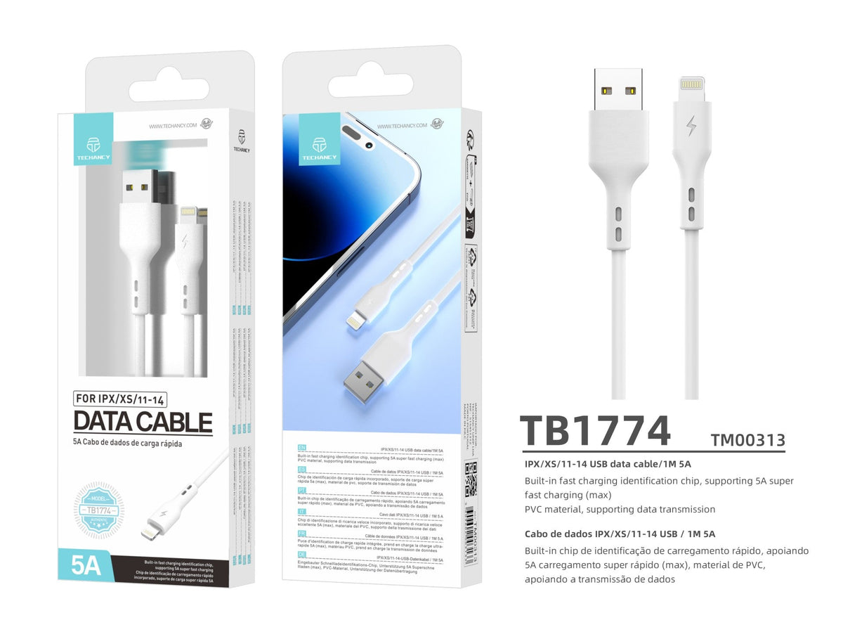 Techancy Fast Charge USB-Lightning Datenkabel TB1774, 1m, 5A Super Fast Charge, Datenübertragung, Weiß