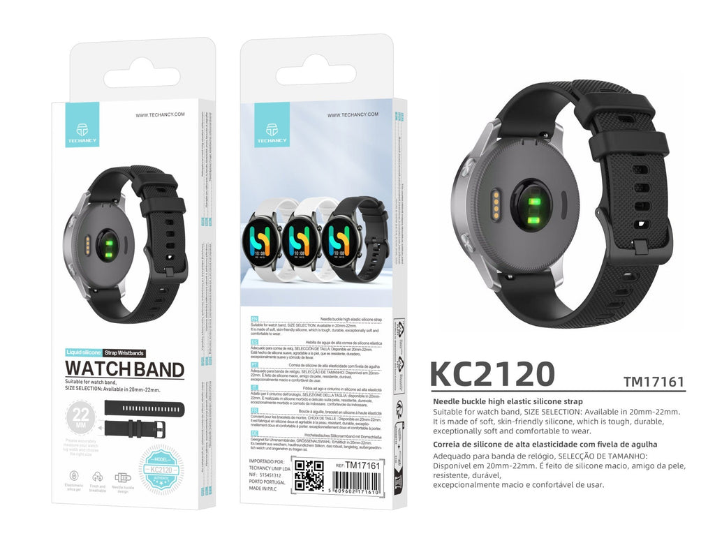 Techancy 22mm Schwarzes Smartwatch Armband KC2120, Kompatibel mit Samsung Galaxy Watch/Huawei Watch